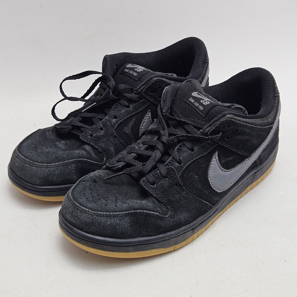 Nike Dunk Low Pro SB Fog Mens 9.5 Black Suede Gum Sole BQ6817-010 Skate Shoes